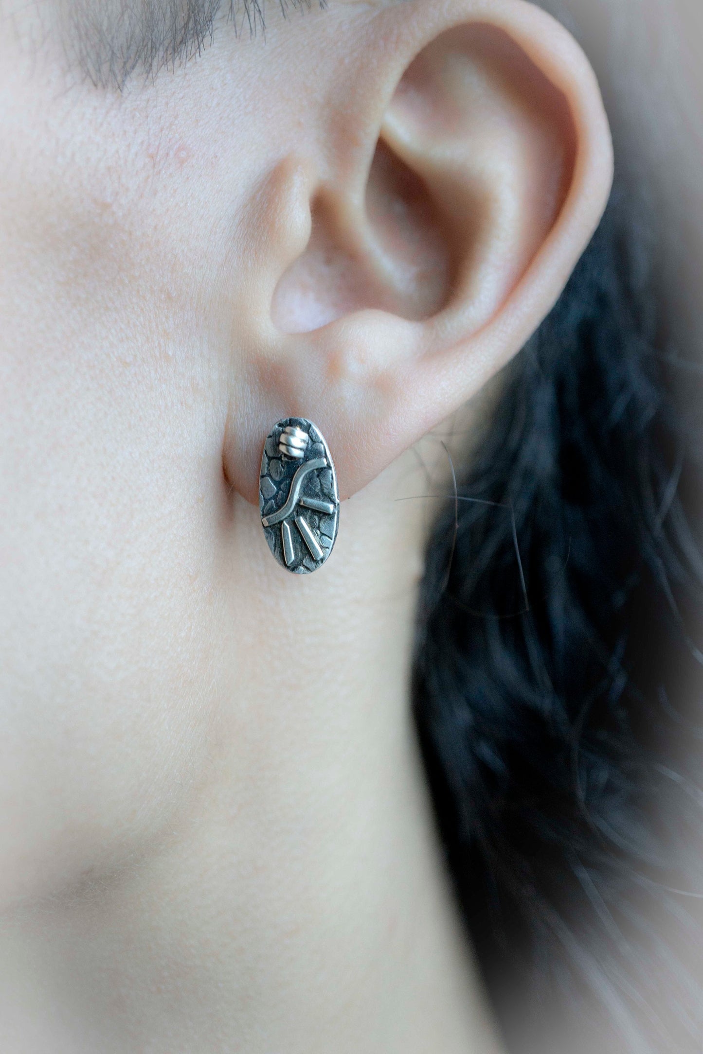 Oxidized Sterling Silver Stud Earrings: Handcrafted Unisex Jewelry