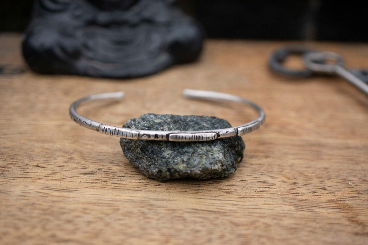Oxidized Sterling Silver Cuff Bracelet: Rustic Handcrafted Design