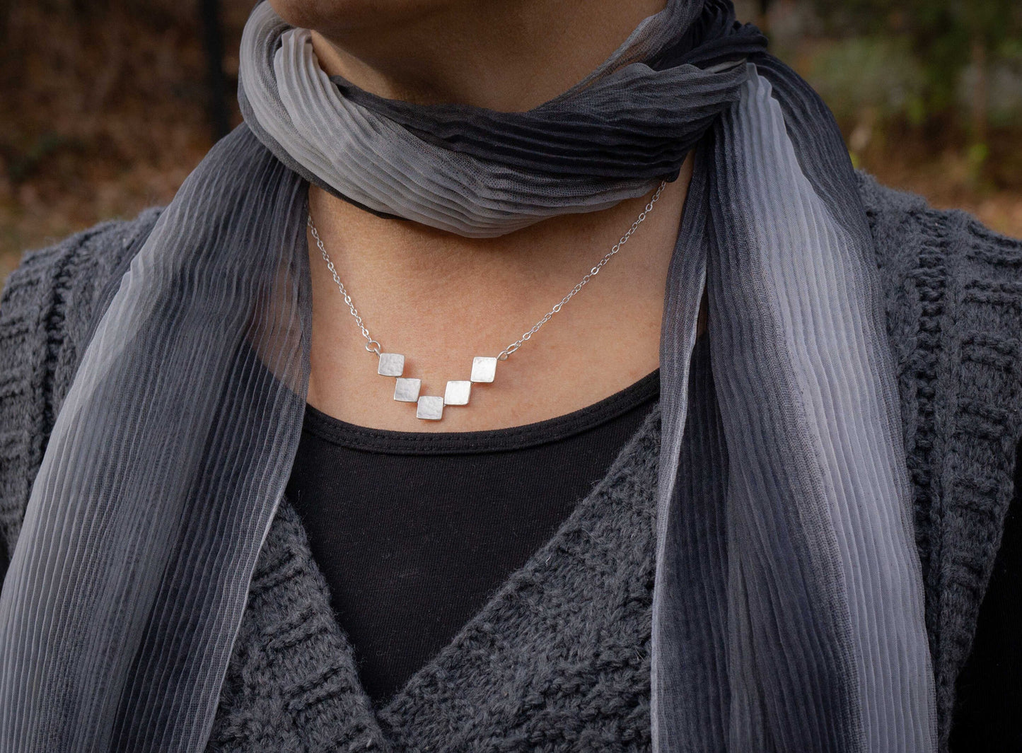 Geometric Sterling Silver Square Necklace: Minimalist Jewelry Gift
