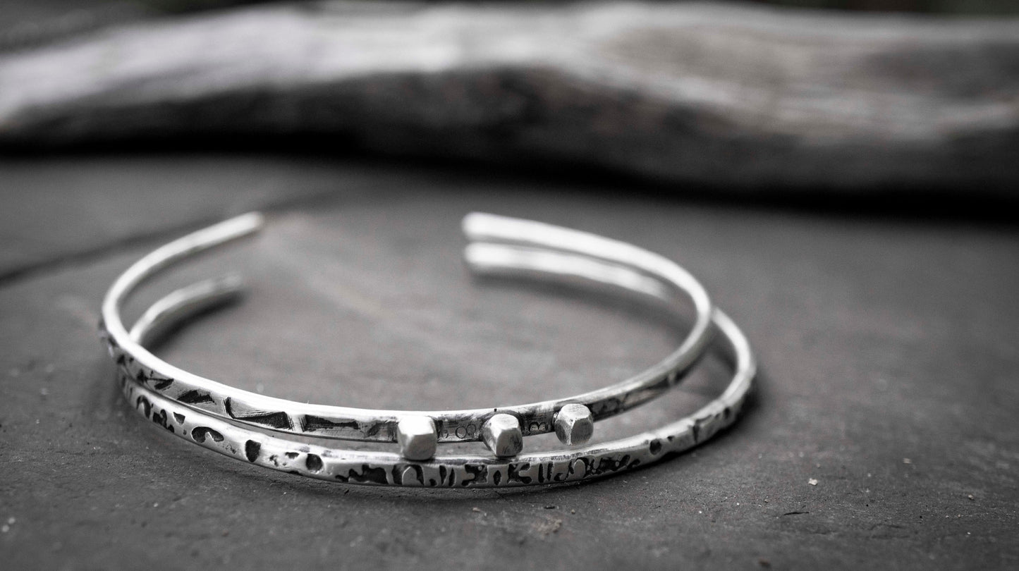 Oxidized Sterling Silver Cuff Bracelet Set: Handmade Minimalist Style