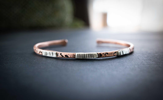 Copper Cuff Bracelet, handmade with copper and Sterling Silver