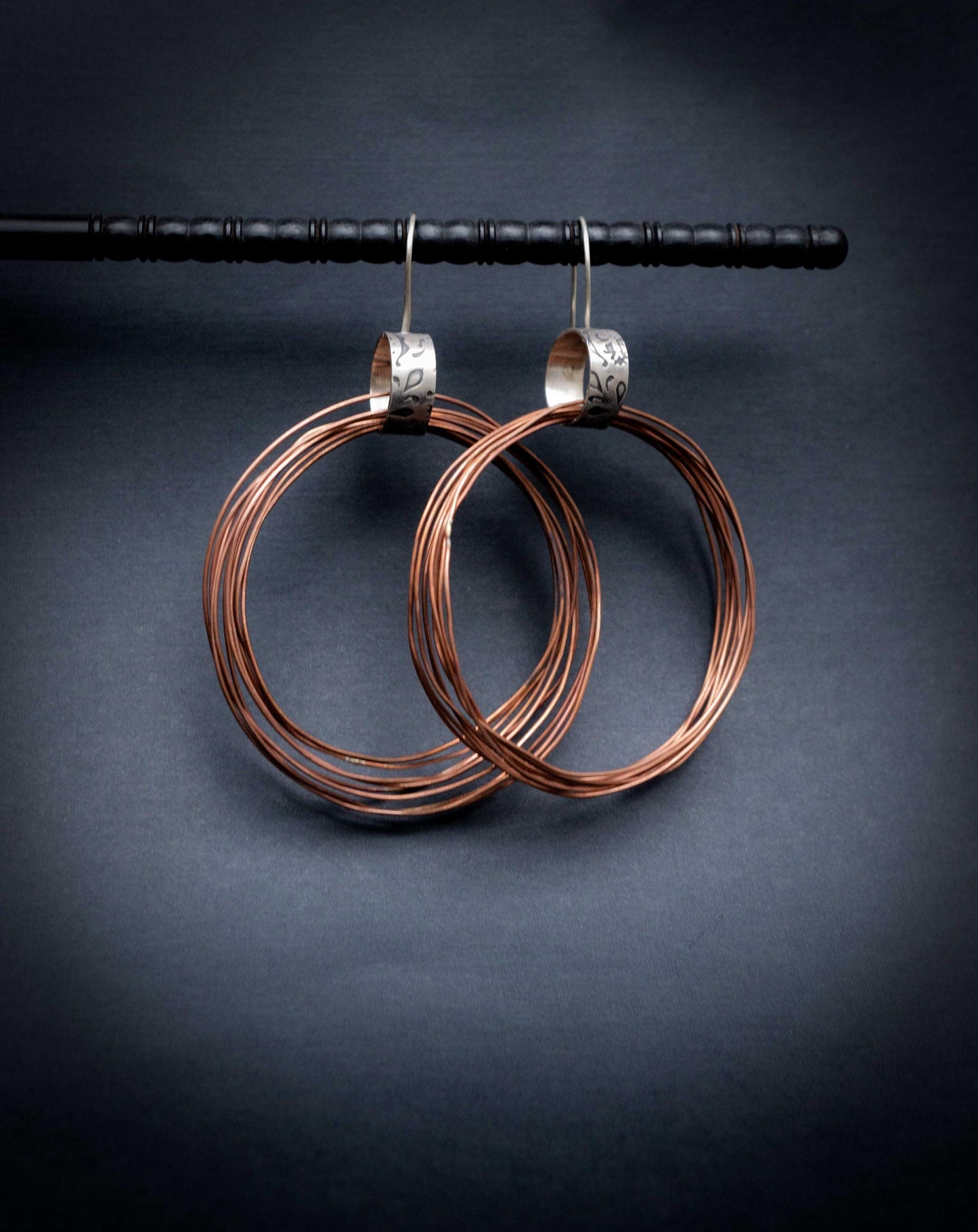 Handmade Copper Multi Hoop Earrings: Oxidized Sterling Silver