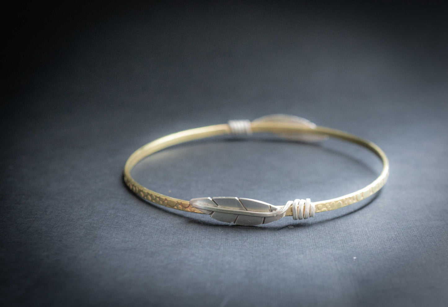 Mixed Metal Leaf Bangle Bracelet: Sterling Silver & Jewelers Brass