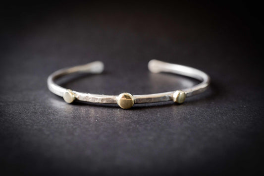 Handmade Sterling Silver Cuff Bracelet | Brass Detail, Minimalist Jewelry
