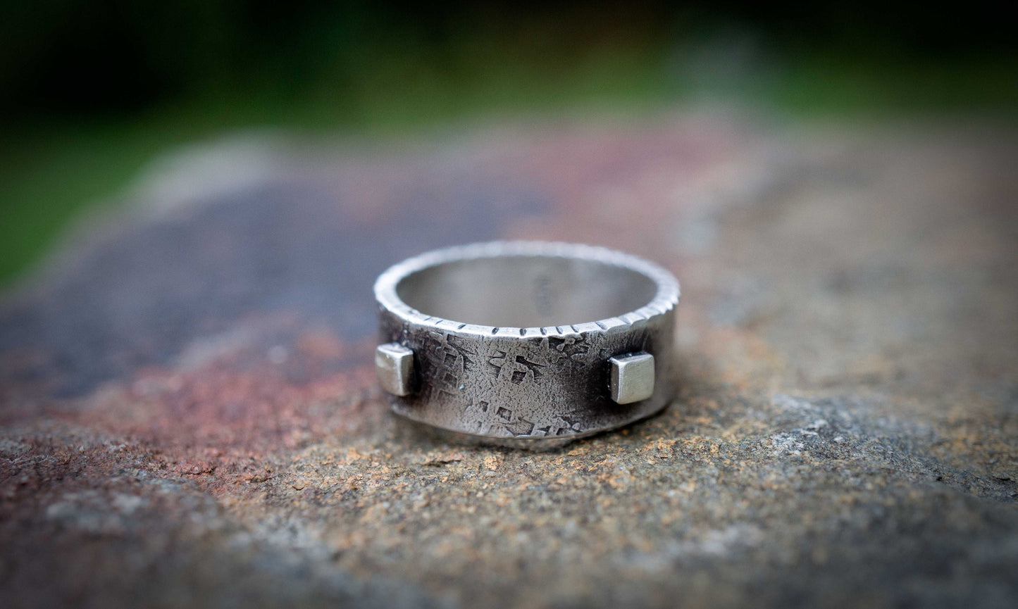 Handmade Oxidized Sterling Silver Ring: Medieval Style Band