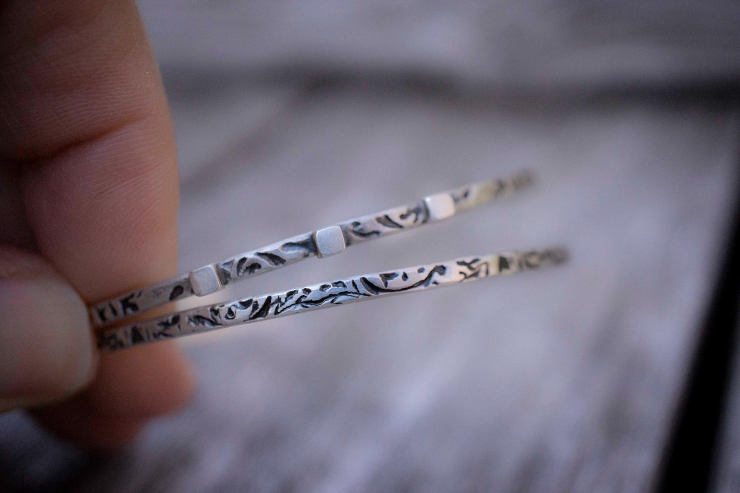 Oxidized Sterling Silver Cuff Bracelet Set: Handmade Minimalist Style