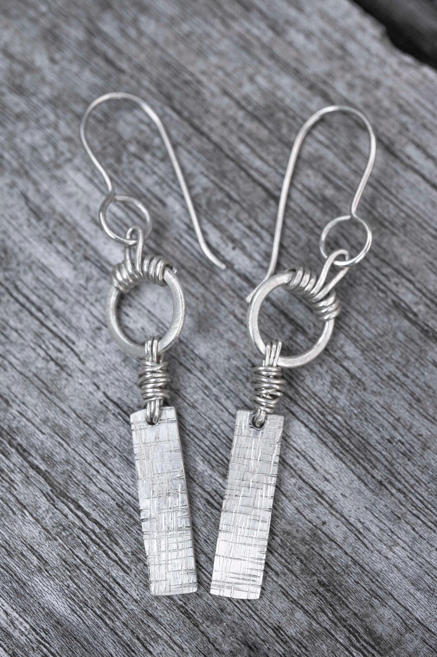Sterling Silver Wire Wrapped Bar Earrings: Handmade Modern Dangles