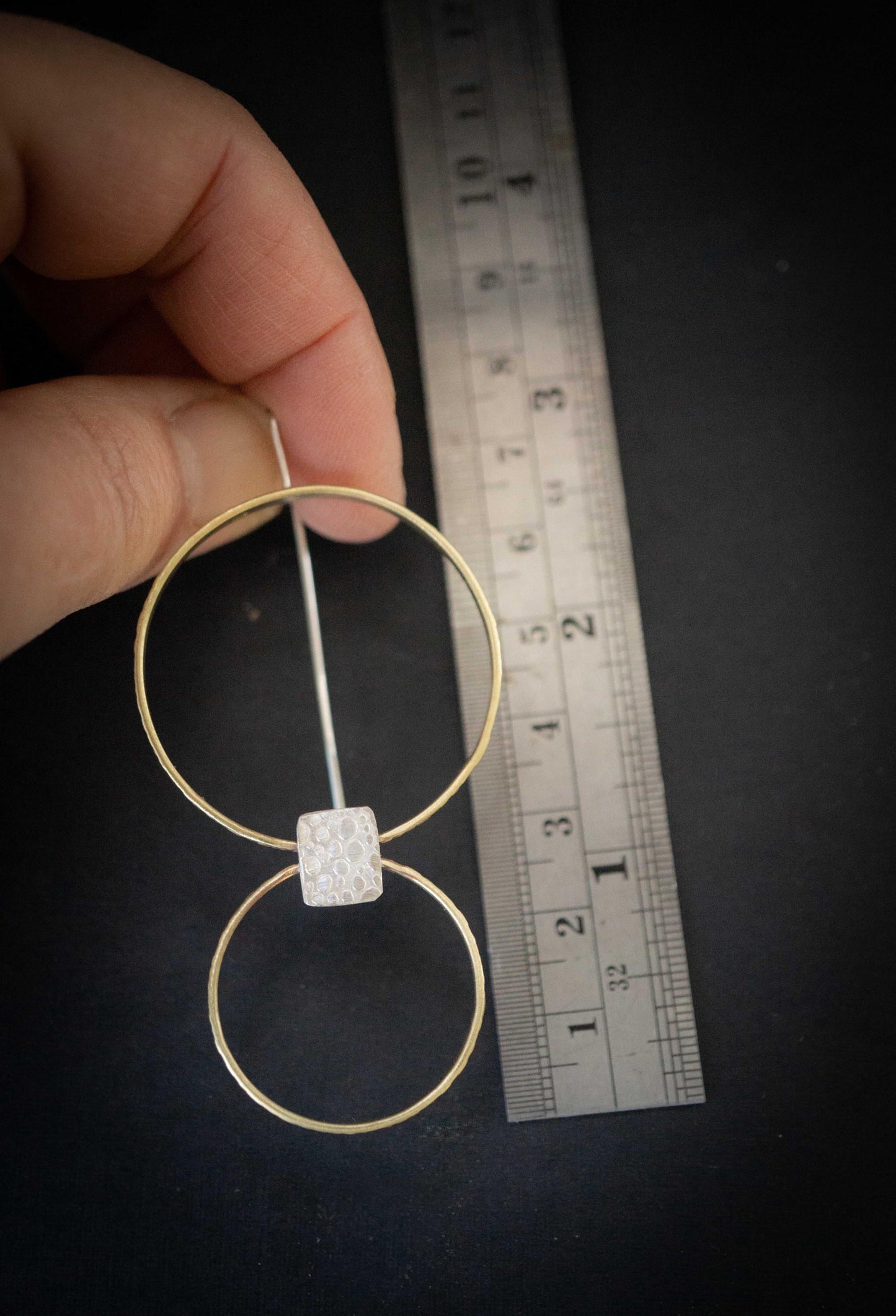 Gold Threader Earrings, Mixed Metal Hoop Earrings, Silver and Brass