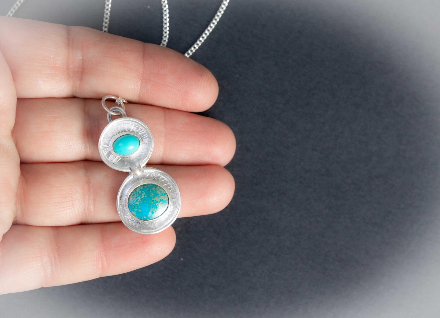 Blue Turquoise Pendant, Sterling Silver and Handmade